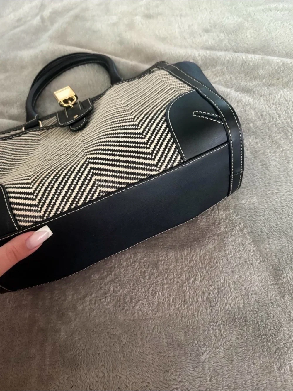 Calvin Klein Black & Cream Chevron Tote with Gold Accent